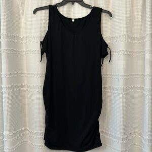 Black cotton dress with knot sleeves